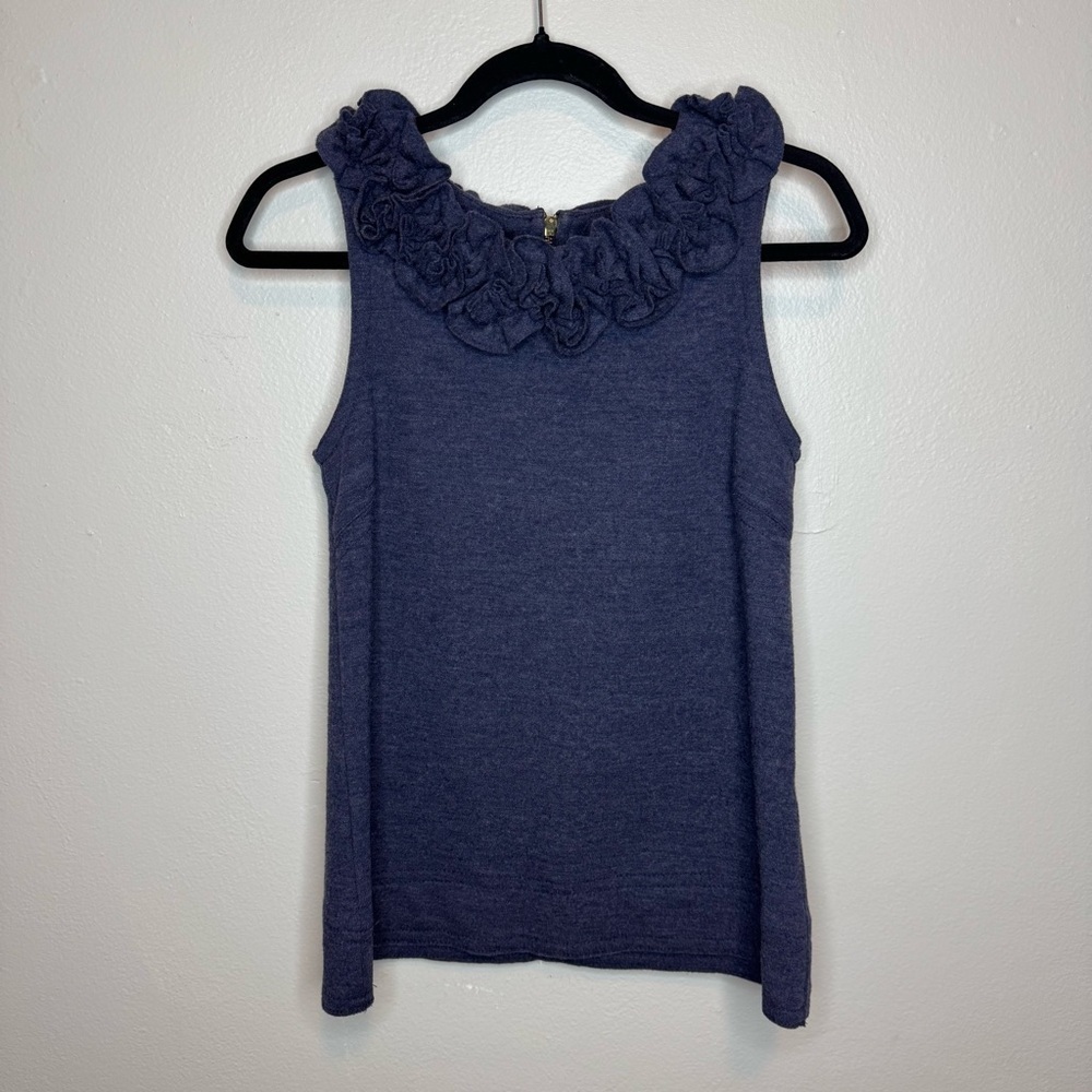 Marc By Marc Jacobs 100% Wool Navy Ruffled Tank Top Sweater